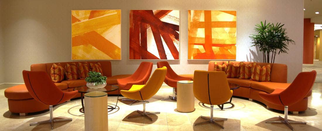 orange red contemporary art hotel amenity area hospitality art consultants